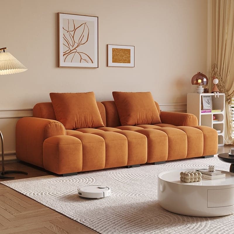 Modern Solid Color Tear Resistant Standard Sofa in Light Gray/Ivory/Citrus Color with 4-seater/Seats 5/3-seater and 2 Pillows - image 4