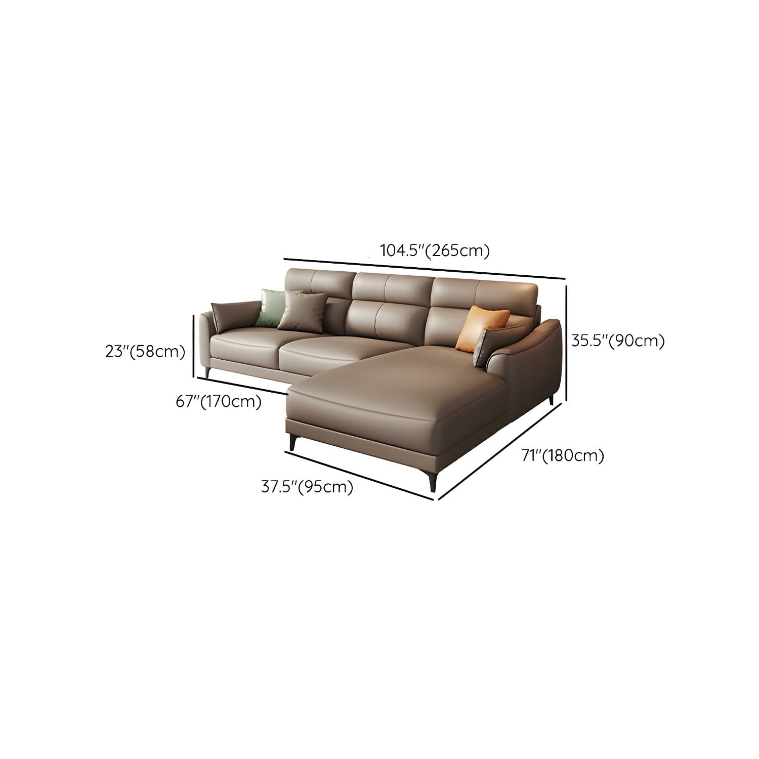 Modern Brown Stationary Sectional Sofa with Sloped Arms and Cushion Back - image 17
