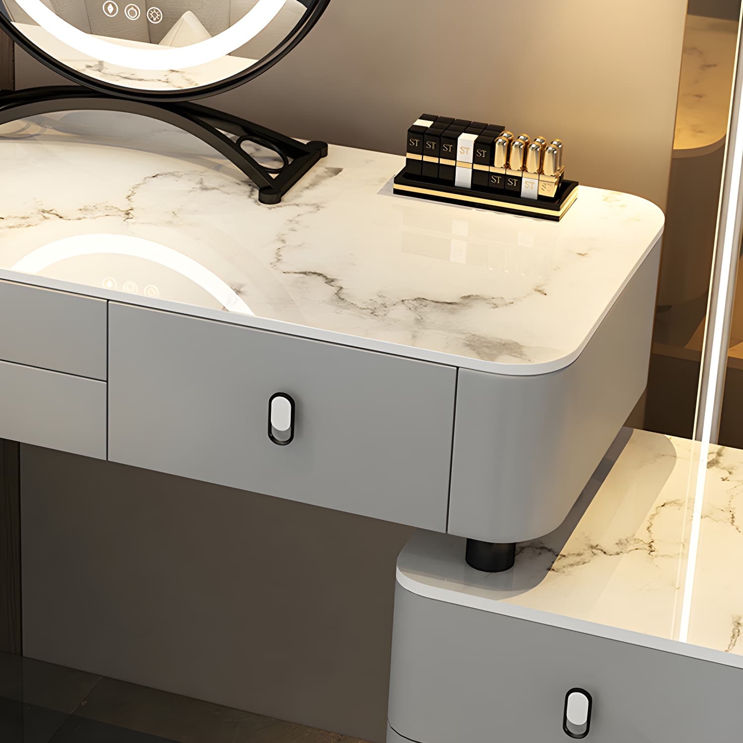 Solid Wood Vanity with 6 Storage Drawers Makeup Vanity Desk with Stool and Mirror - image 11