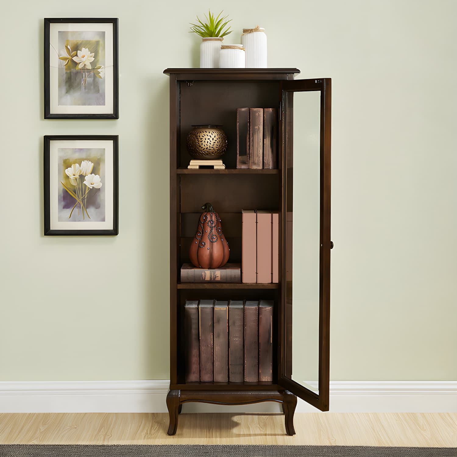 Mid-century Modern 51.18" Tall Glass Paned Accent Cabinet, Wooden Rectangle Cabinet - image 5