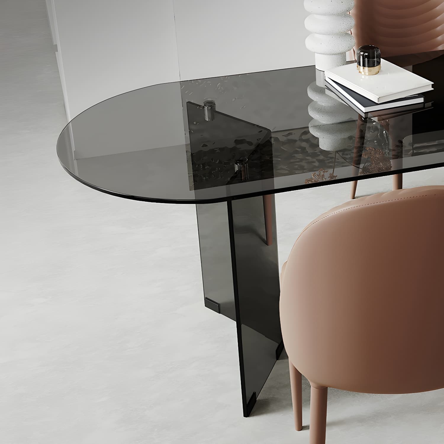 Glass Contemporary Oval Dining Table Clear Glass Top Table with Double Pedestal - image 7