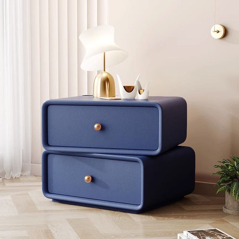 Simplistic 2 Tiers Drawer Storage Nightstand with Light Colored Wood, Swivel Feature, and Pleather Countertop - image 3