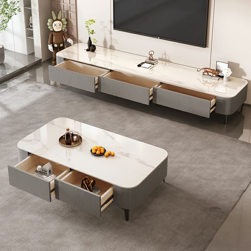 Mission Style Single Oblong Stone Coffee Table with 4 Legs for Home - image 5