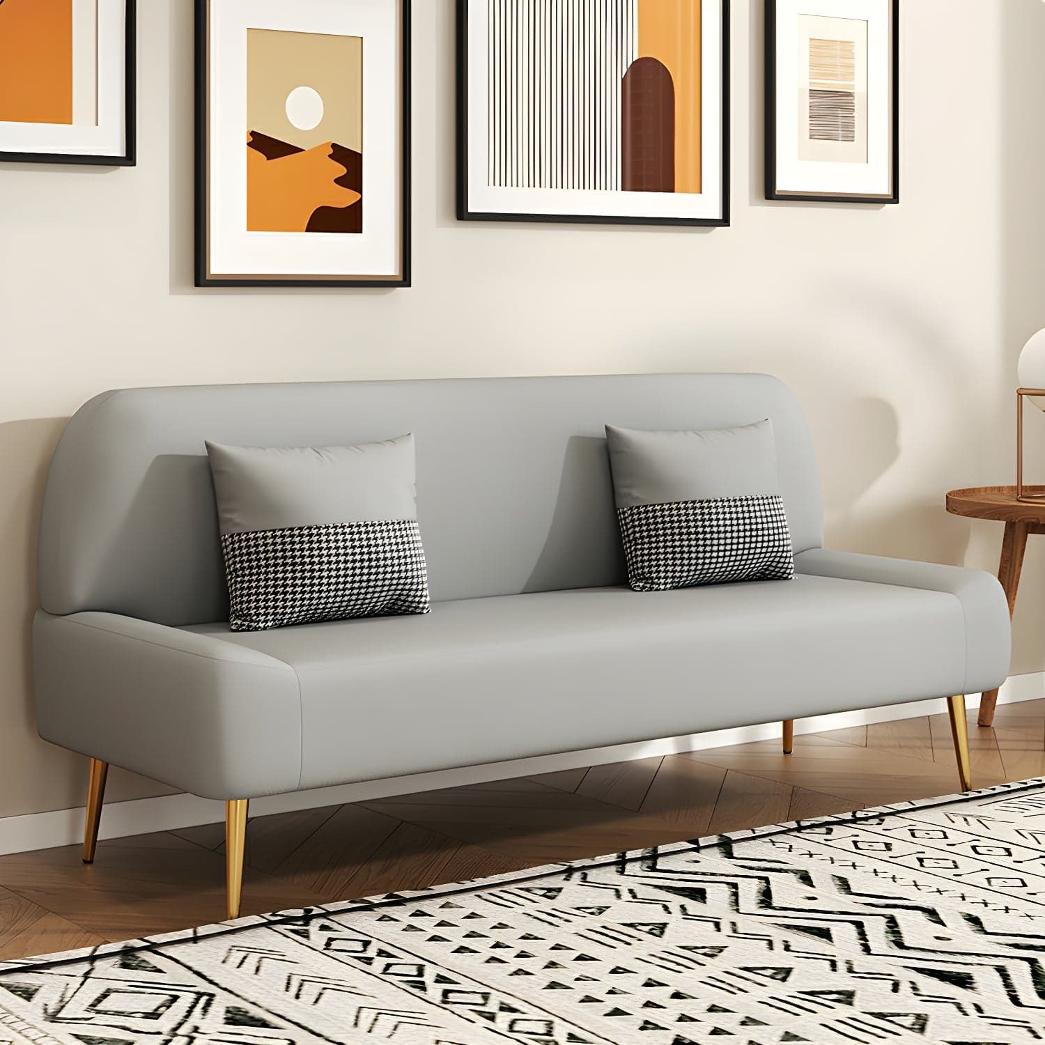Scandinavian Faux Leather Small Size Sofa with Armless Design in Solid Color - image 3