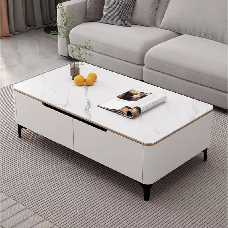 Contemporary Design Cream Oblong Sintered Stone Single Board Game Coffee Table with Block/Four Legs and Scratch Resistant - image 6