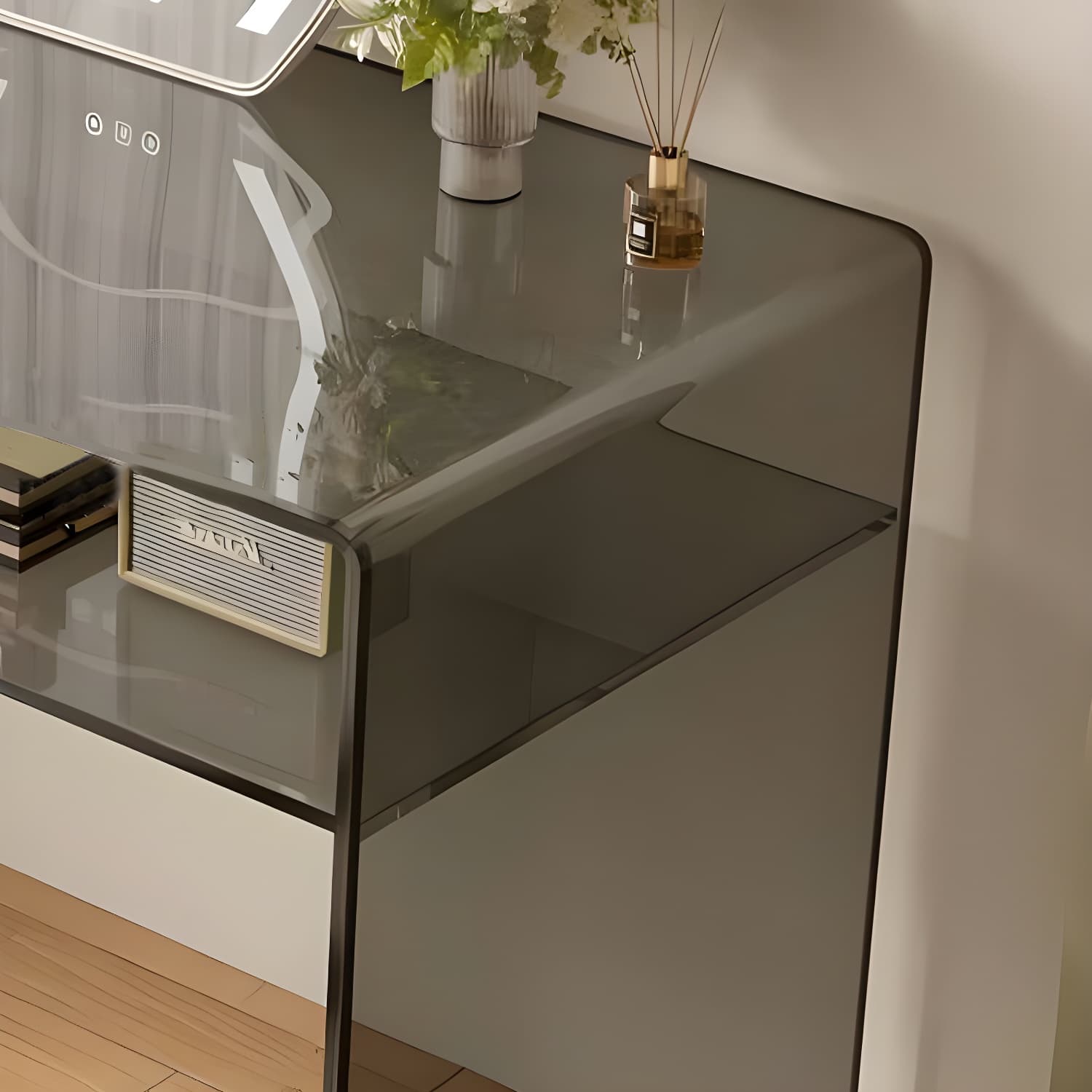Transparent Glass Rectangular Dressing Table Double Base with Partition - image 8