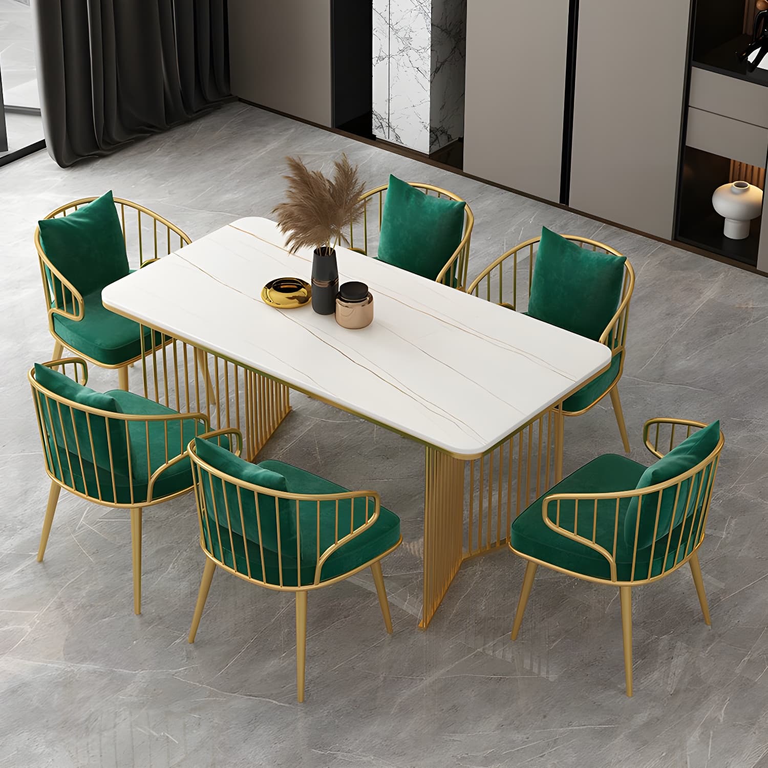 Sintered Stone Dining Table Traditional Luxury Gold Frame Table - image 11