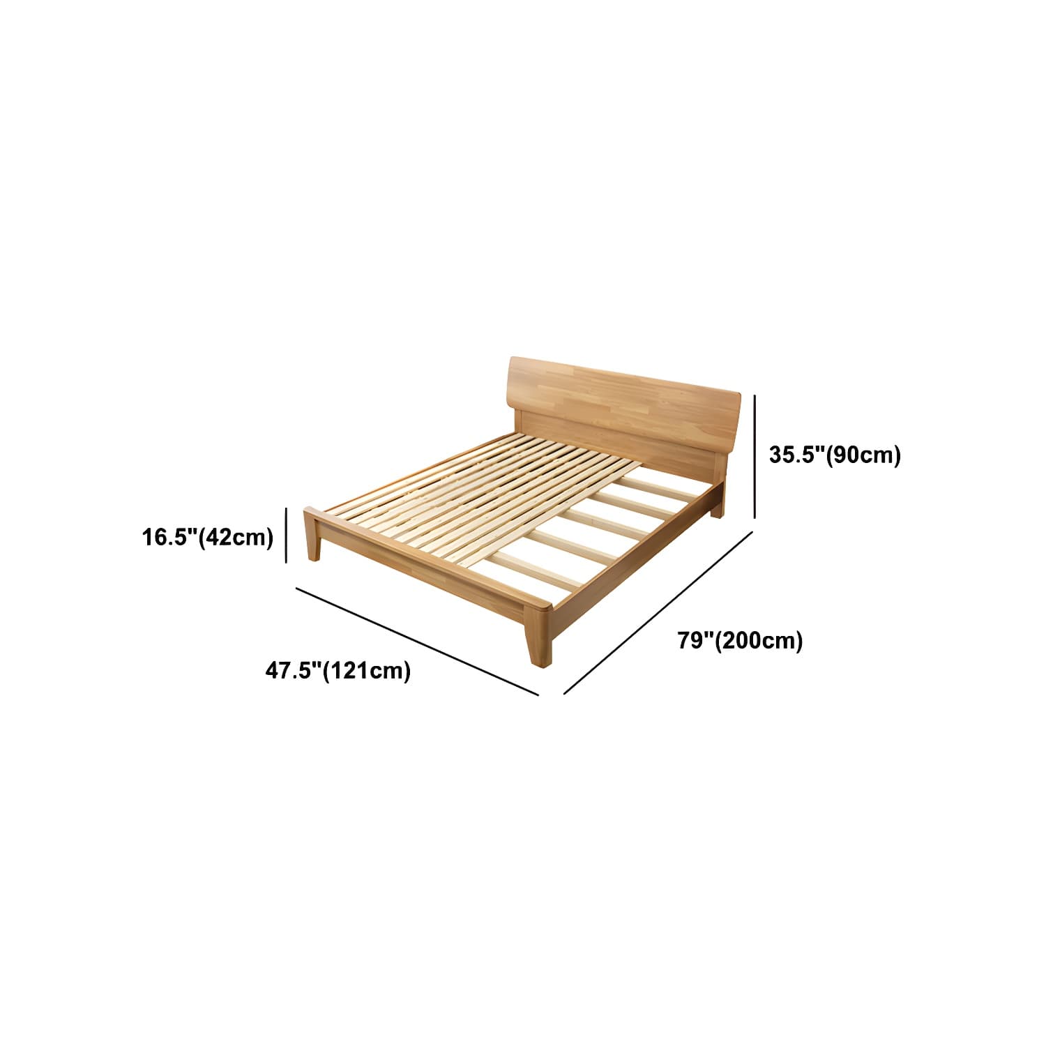 84.65 inch Wide Mid-century Bed Frame Rubberwood Bed with Headboard - image 13