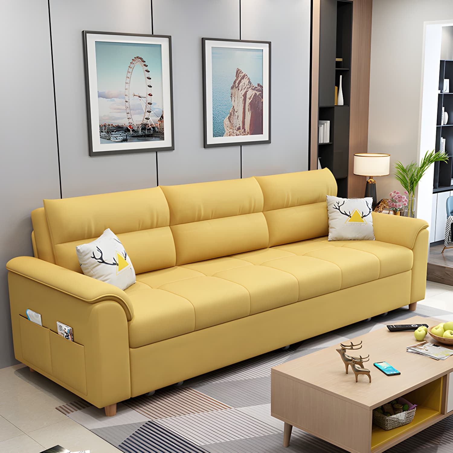 Cotton Blend and Faux Leather Biscuit Back Pillow Top Arm Couch Bed - image 11
