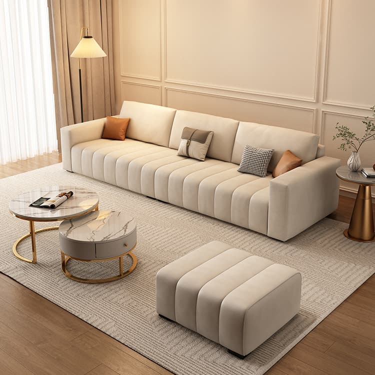 Modern Beige Sectional Sofa in Anti Cat Scratch Fabric with Square Arm - image 4