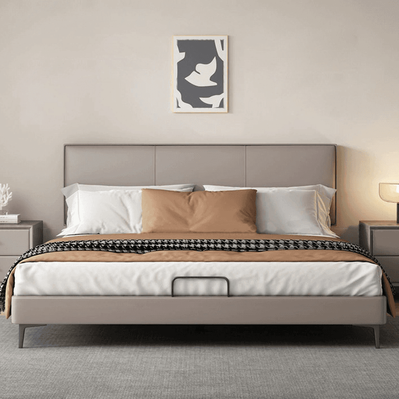 Grey Solid Color Platform Bed with Timber Frame for Living Room