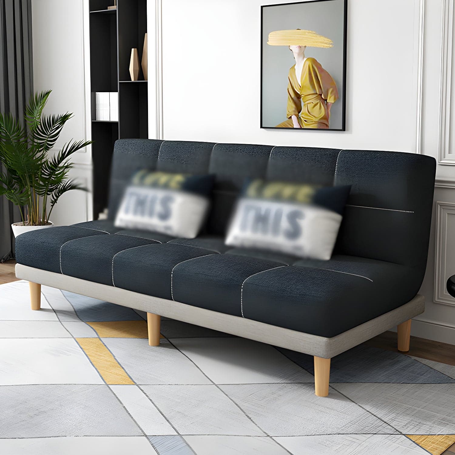 Armless Tight Back Bed Settee Cotton Blend and Faux Leather Sofa Bed - image 7