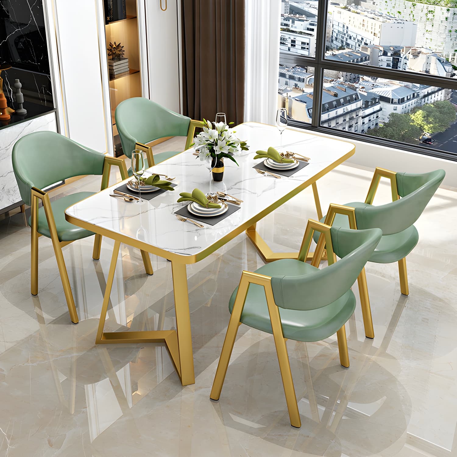 Glam White Wood Dining Set with Upholstered Chairs - 5 Piece Set - image 3