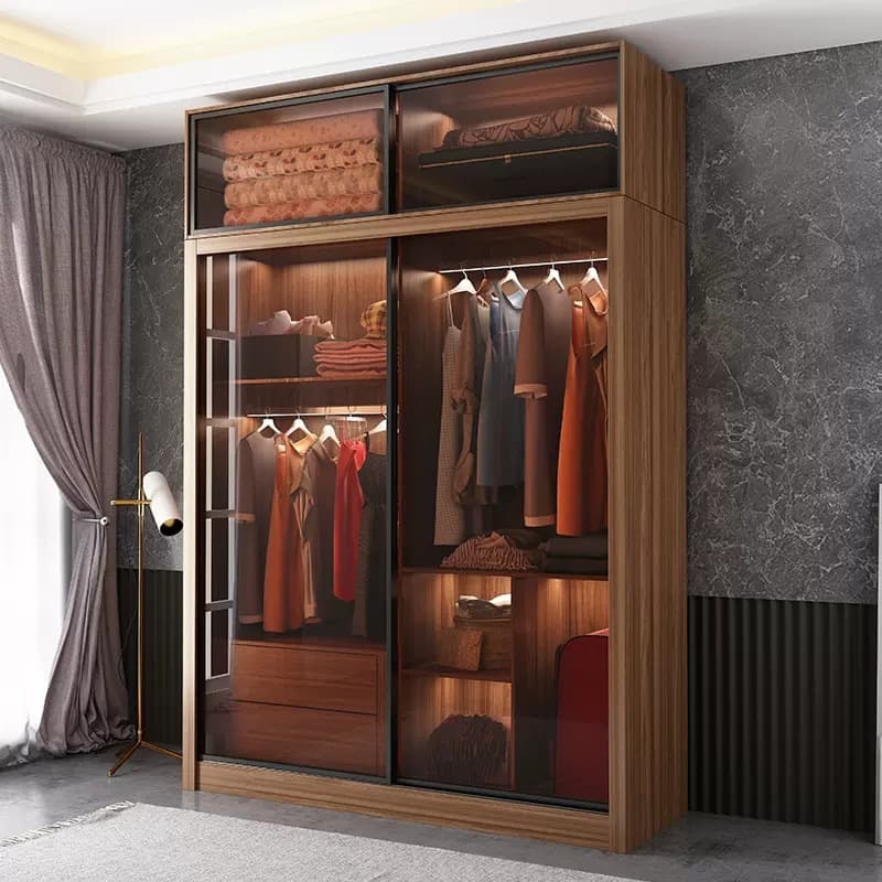 Simple Unfinished Color Wooden Wardrobe Armoire with Hanging Rod, Interior Shelves, Soft Close Drawer & Soft Close Door