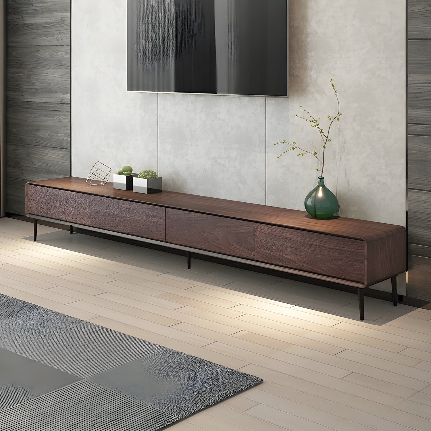 Modern Wooden Long and Low TV Stand with 4 Drawers, No Assembly Required, Dark Tone - image 6