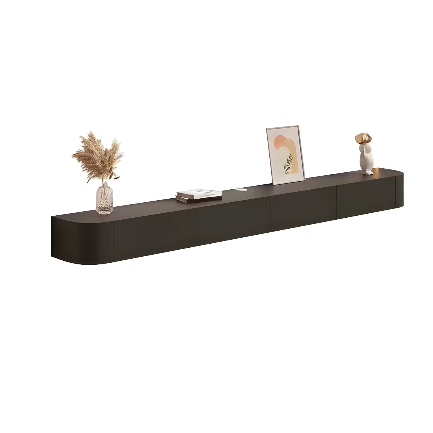 Contemporary Solid Wood Wall-mounted TV Media Stand with Drawers