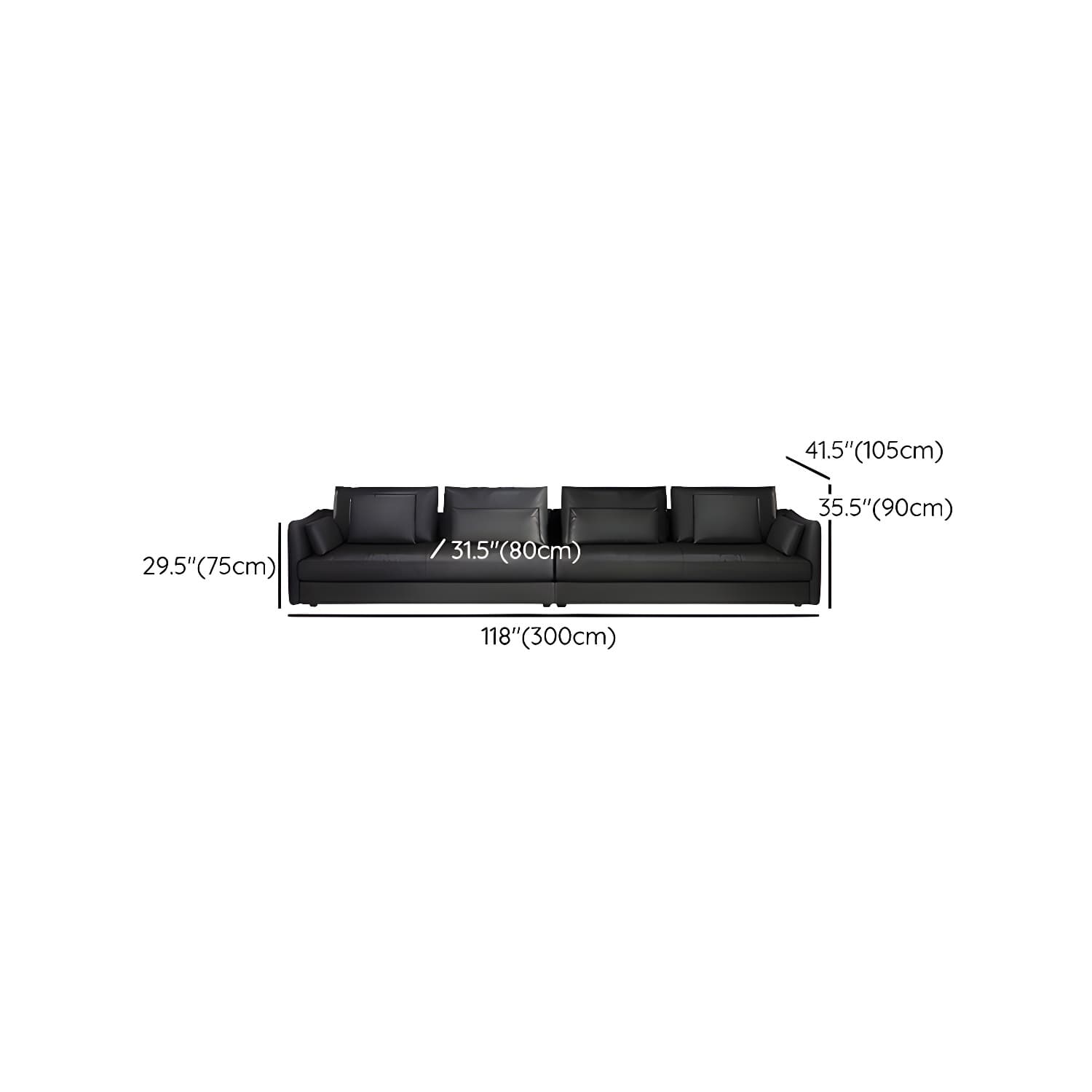 Modern Genuine Leather Sectional Sofa in Black with Recessed Arm - image 16