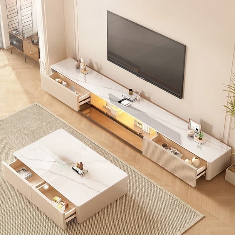 Modish Sintered Stone TV Stand with 2-Drawer, Cabinet & Cable Management Living Room - image 7