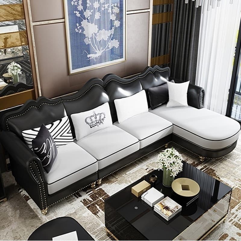 Glam Eco-Leather Flared Arm Sectional Sofa in Large Size with Nailhead Trim - image 16