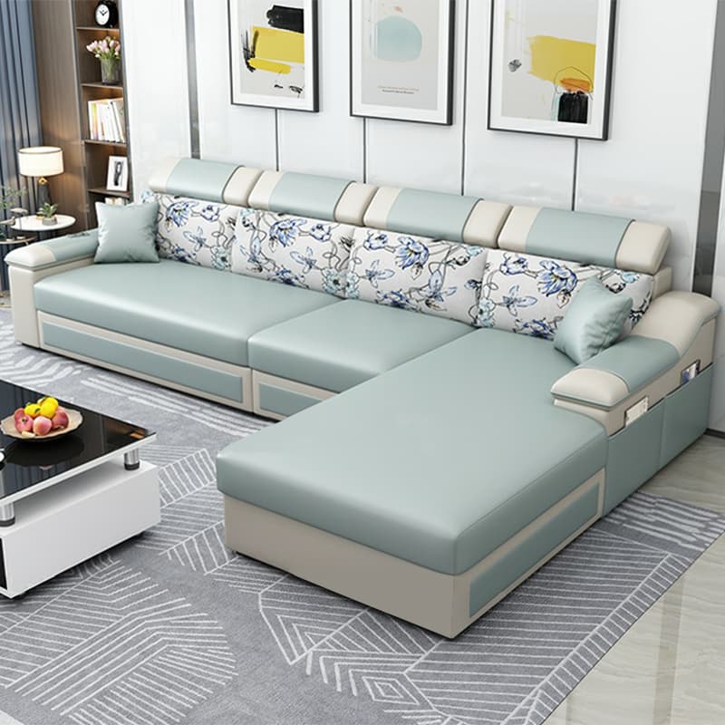 Modern Reversible L-Shape Wood Modular Sofa Chaise with Pillow Top Arm - image 7