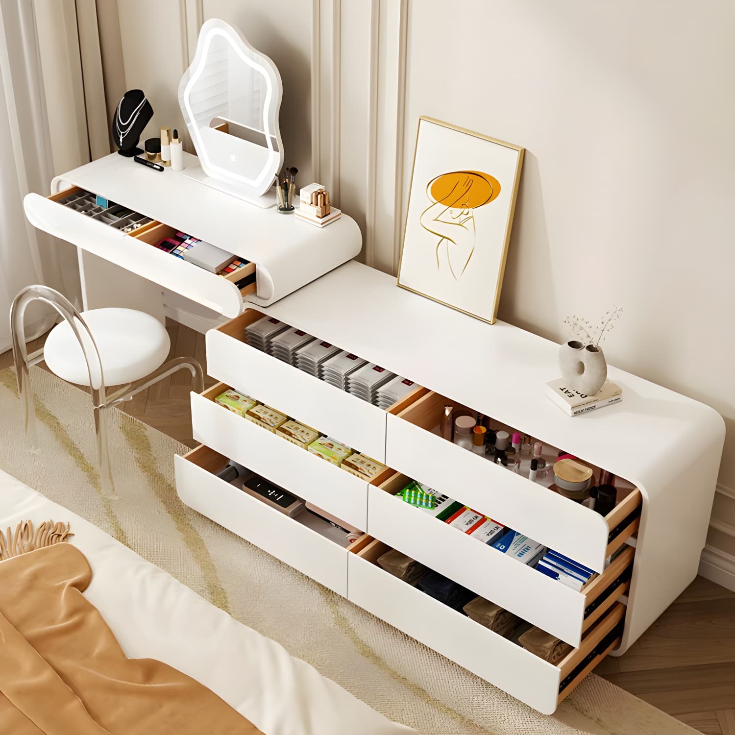 Modern White Wooden Makeup Vanity With Soft Close Drawers & Easy Assembly, Standard Width - image 13