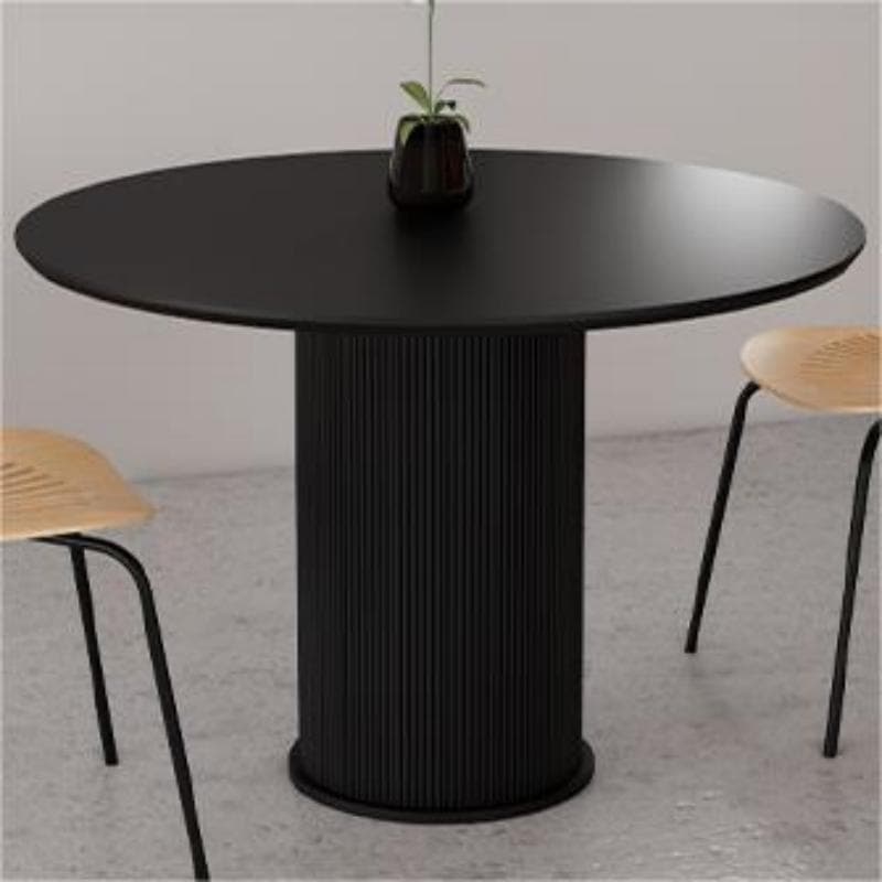 Minimalist Sintered Stone Rounded Fixed Dining Table with Single Ribbed Leg for 2 People/for 4