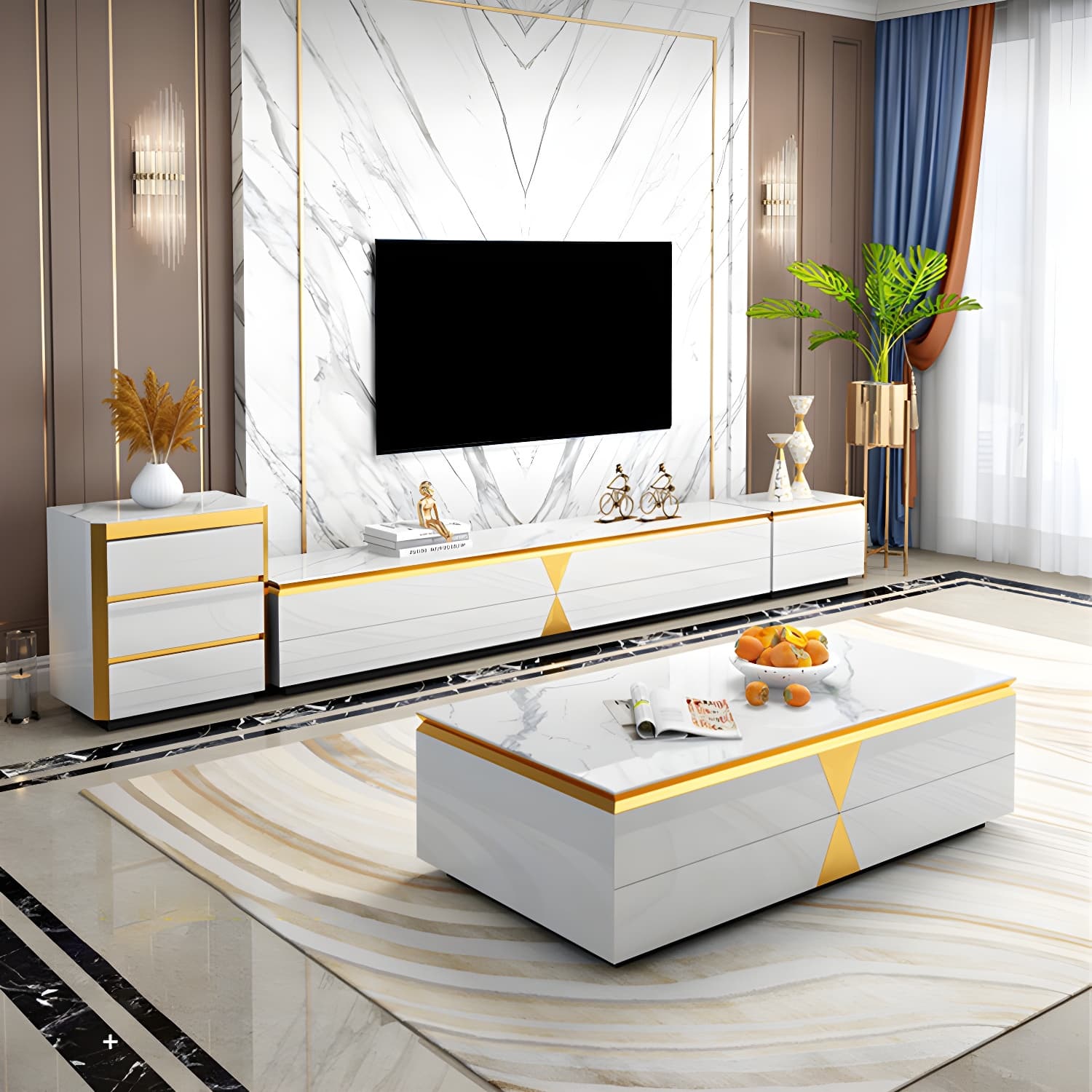 Enclosed Storage TV Media Console Glam TV Stand for Living Room - image 3