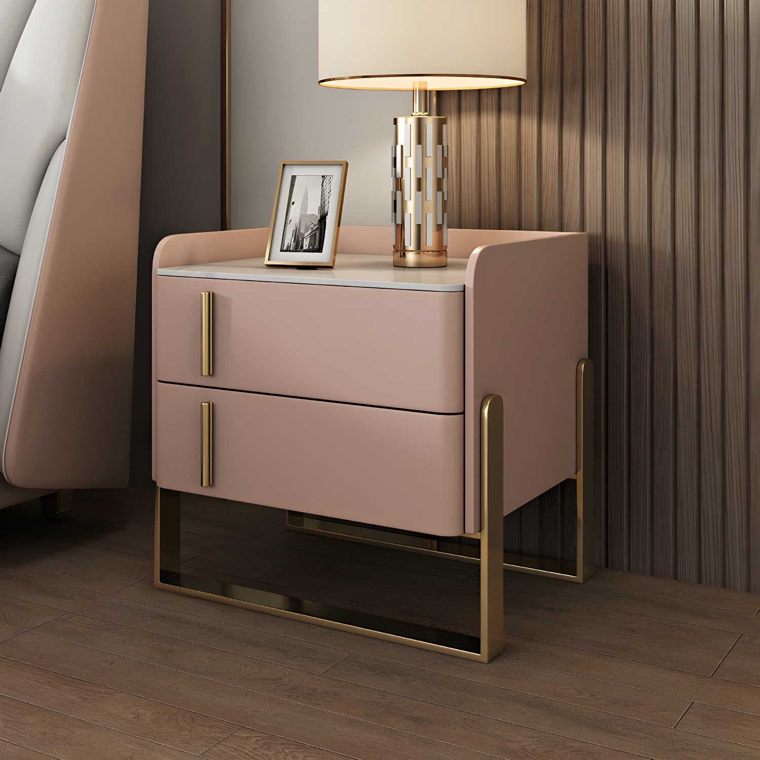 Glam Nightstand with 2 Drawer 20-inch Tall Leather Night Table - image 17