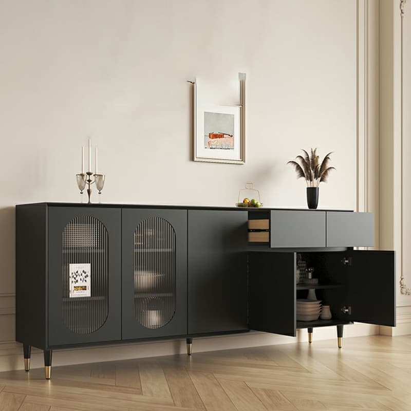 Wood Glam Sideboard Credenza with Glass Doors and Drawers, 40cm Overall Width, 85cm Overall Height - image 5