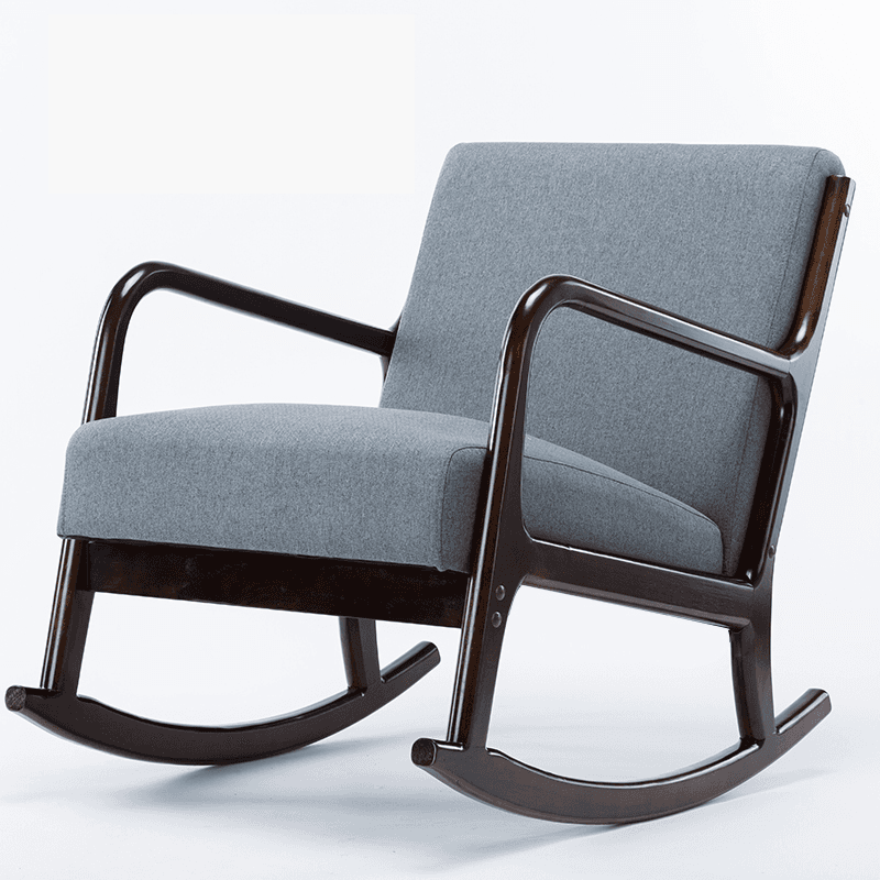 Modern Simple Style Wood Rocking Chair Couch with Cushioned Upholstery & Track Arm