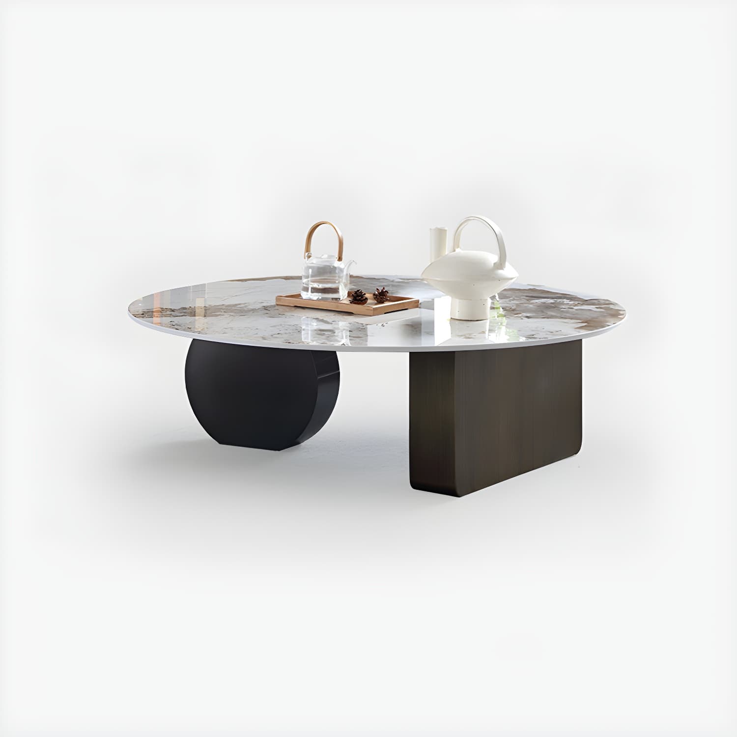Marble White Rectangular Coffee Table Modern Round Cocktail Table - image 6
