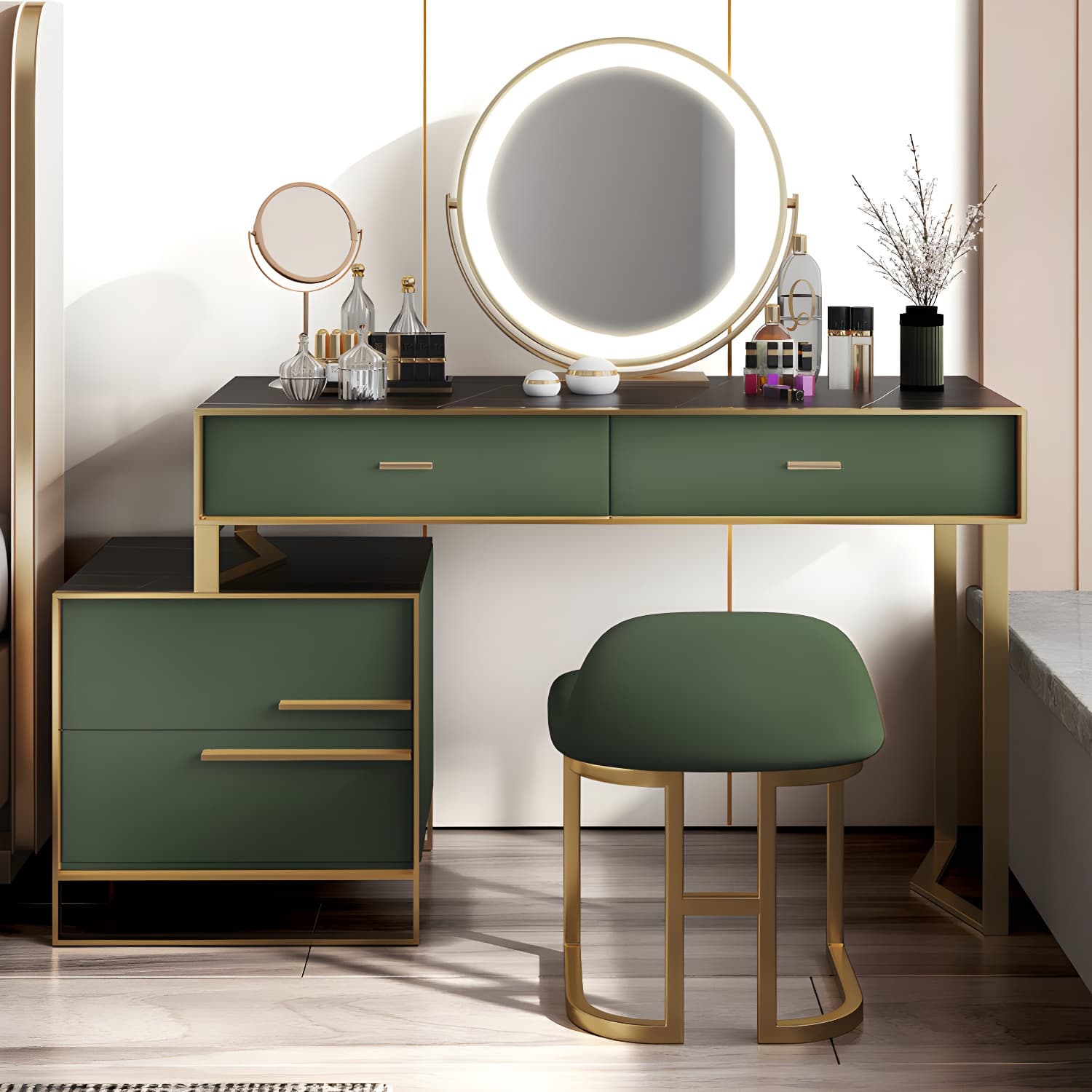 Luxurious Metal Make-up Vanity 4 Solid Wood Drawers Dressing Table - image 3
