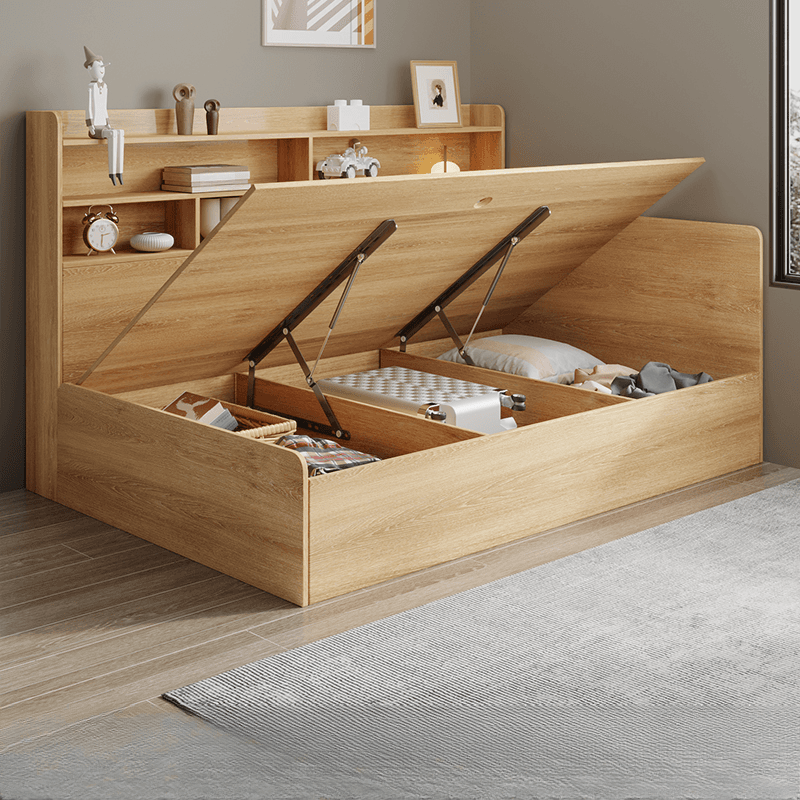 Lumber Framed Rectangle Bed with Natural Headboard for Living Room in a Modern Style - image 3