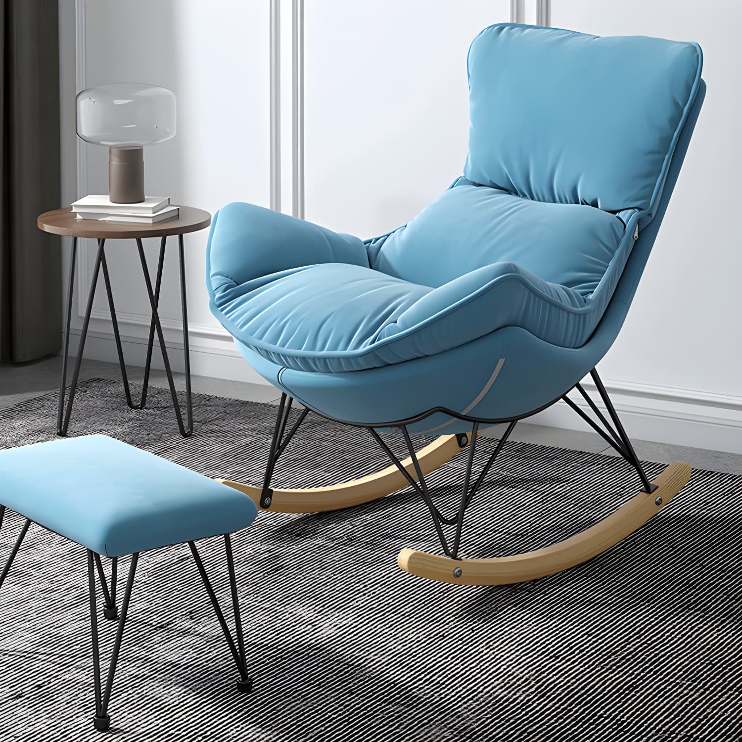 Simple Faux Leather Rocker Chair Plain Rocking Chair with Removable Cushions - image 18