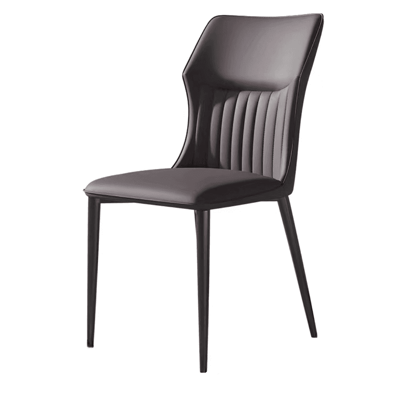 Minimalist Side Chair with Closed Back, Padded Upholstery, and Ink Metal Legs