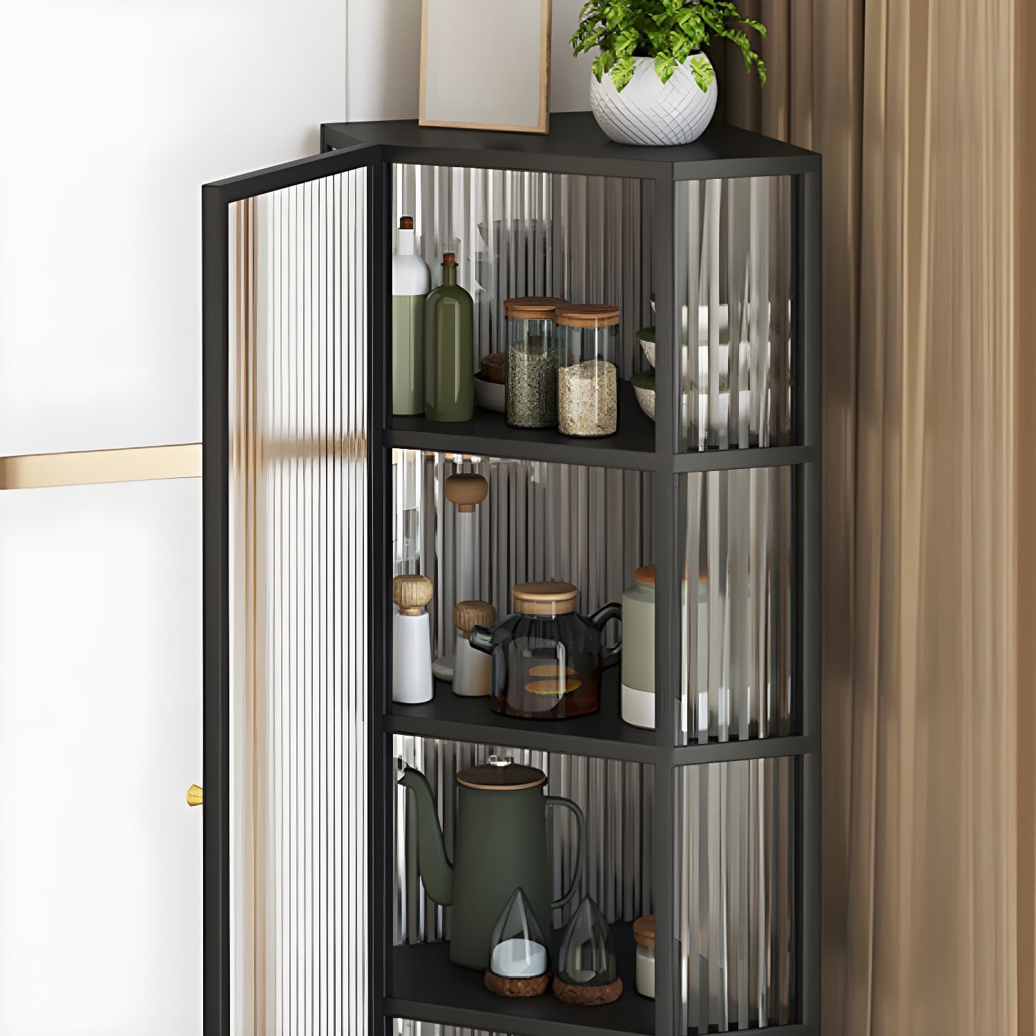 Contemporary 1-door Iron Frame Corner Cabinet with Glass Door - image 9