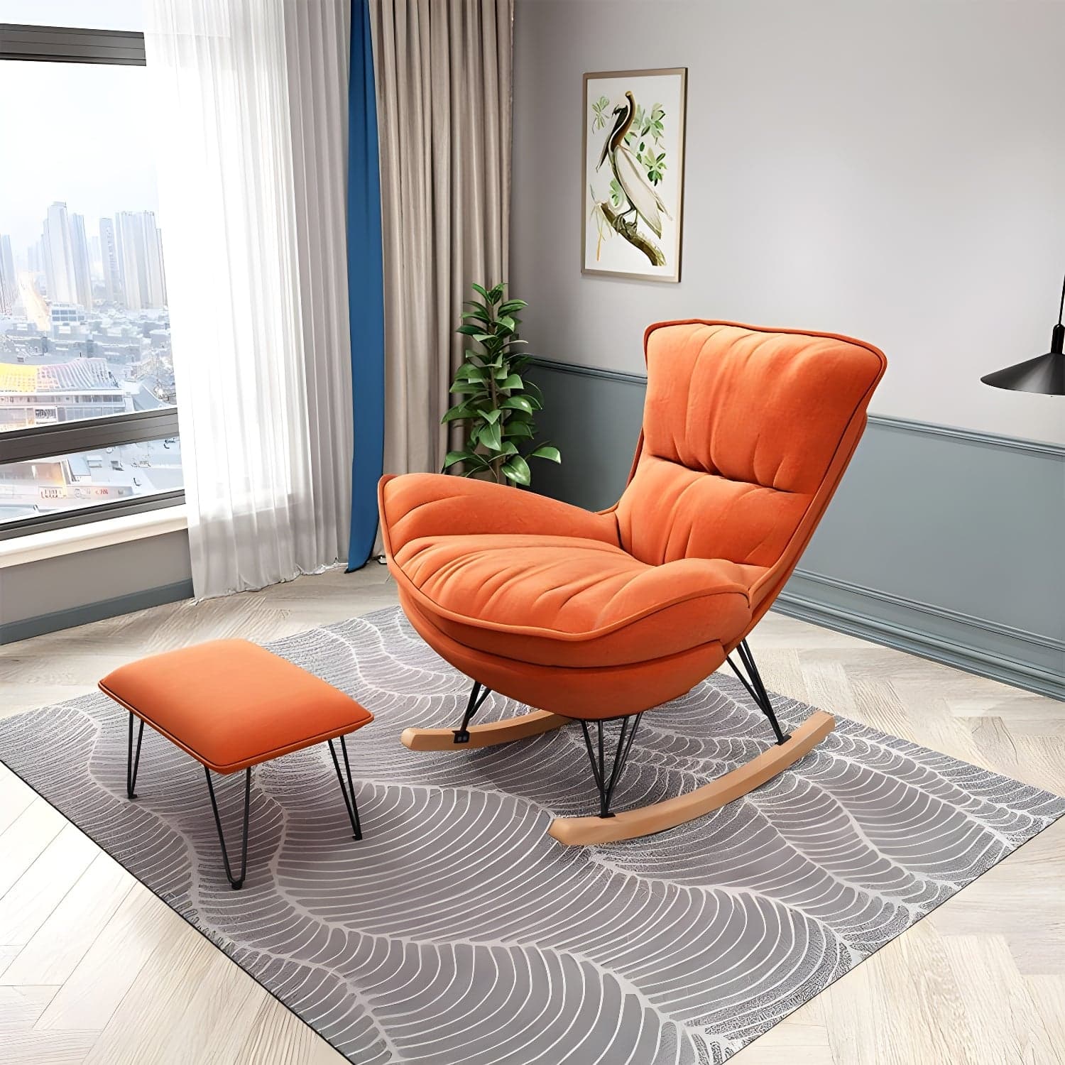 Modern Upholstered Rocker Chair Metal Frame Dirt Resistant Spindle Rocker Chair - image 11