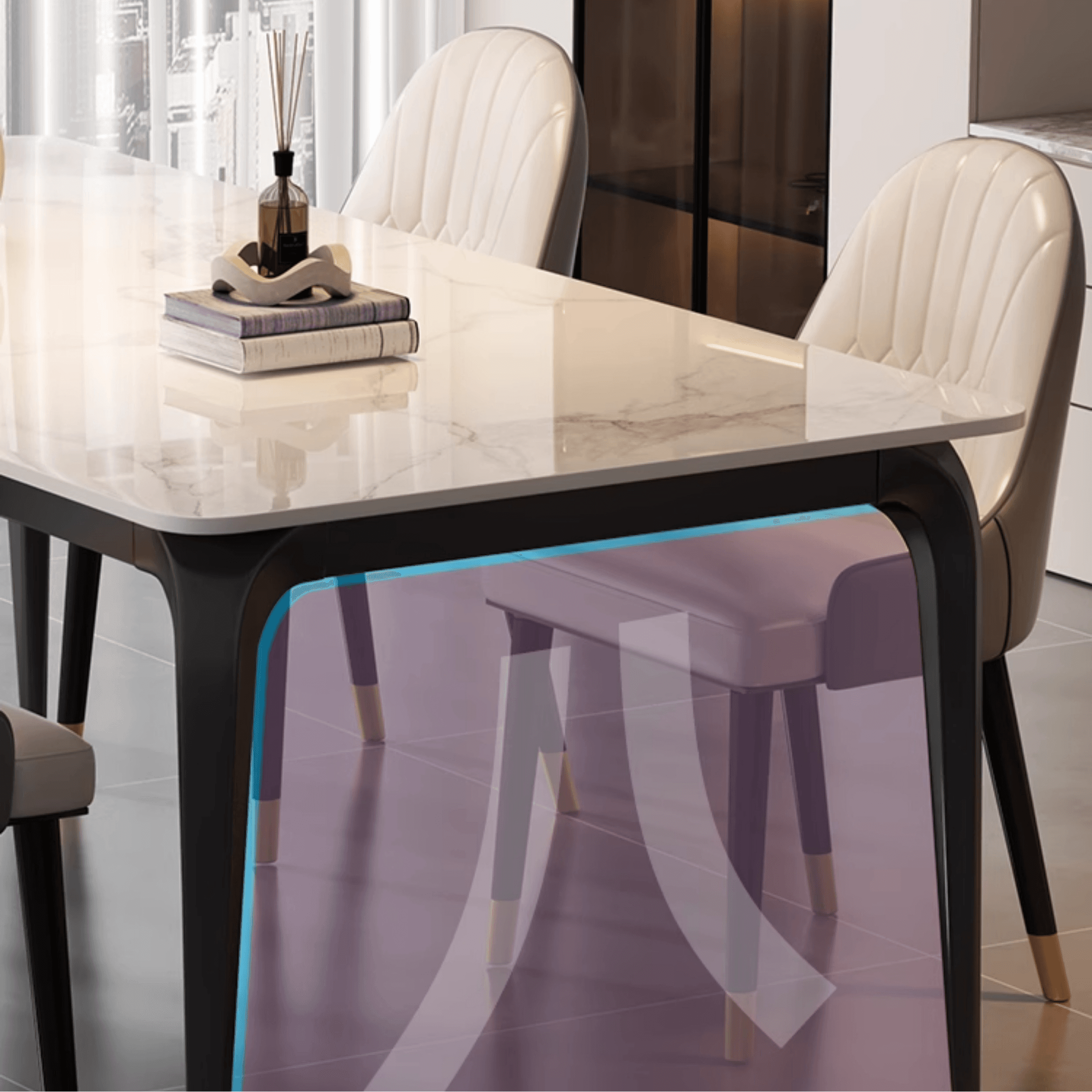 Trendy White/Charcoal/Light Gray Rectangle Scratch Resistant Sintered Stone Top Dining Table for 4/8 People/Seats 6, Standard Table Height - image 17