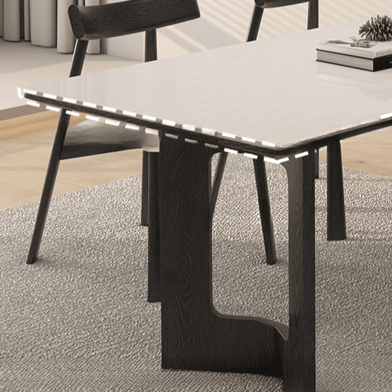 Slate Dining Table Set with Two-sided Pedestal, Padded Chair, and Back for 4 People - 5-piece in White - image 6