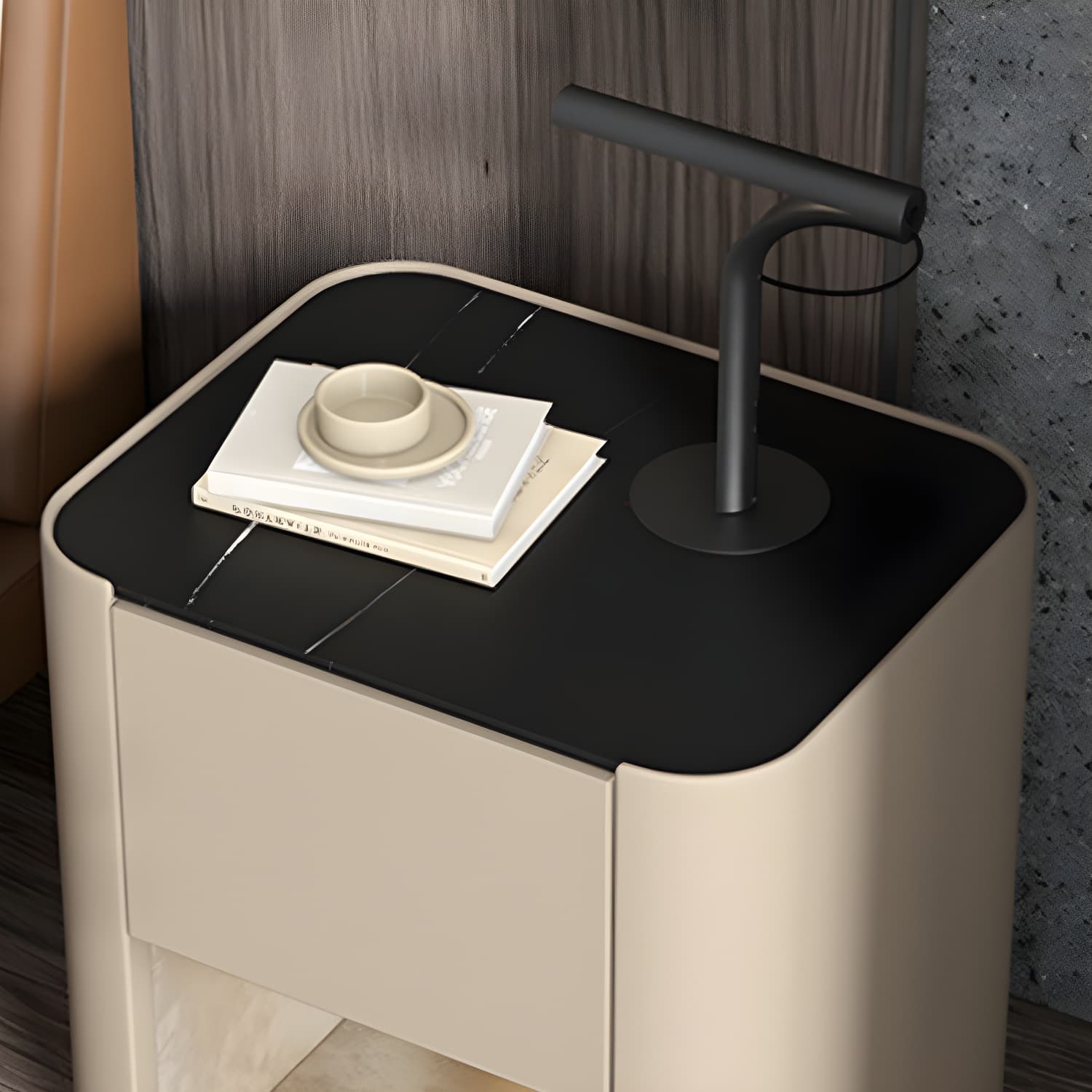 Contemporary Stone Top 1-Drawer, 1 Shelf Nightstand 21.65" Tall Nightstand - image 10