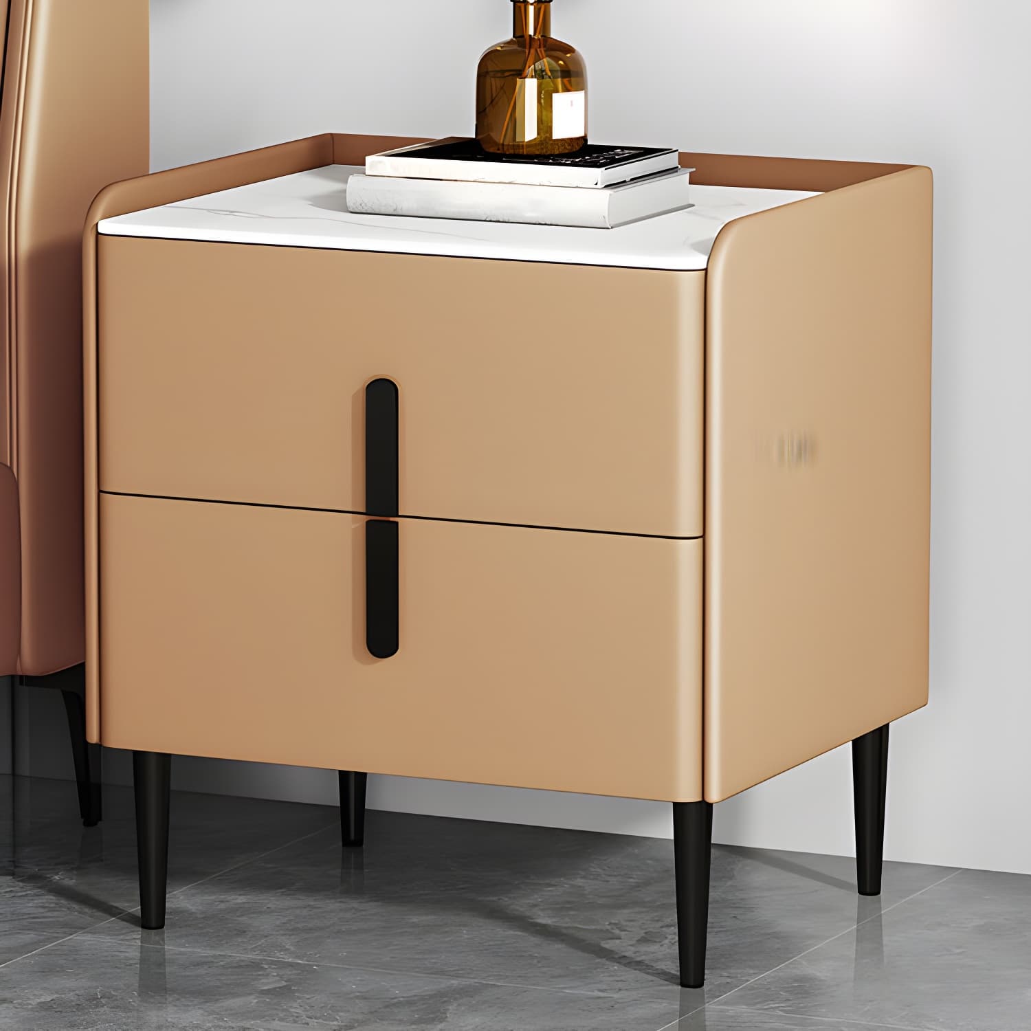 Stone Accent Table Nightstand Modern Bedside Cabinet for Bedroom - image 14