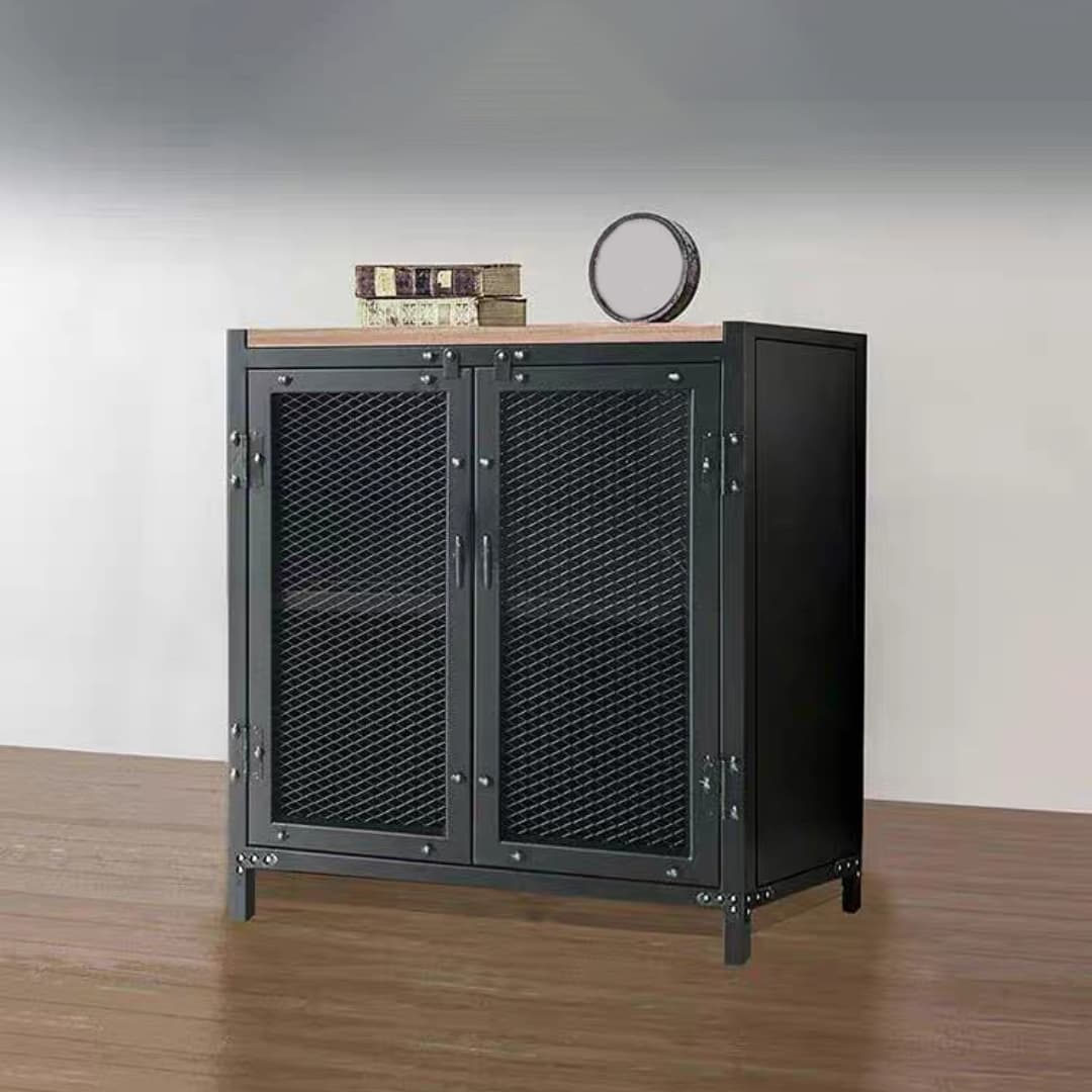 29.5" Tall Metal Accent Cabinet Industrial 2 - Door Chest with Wood Top - image 4