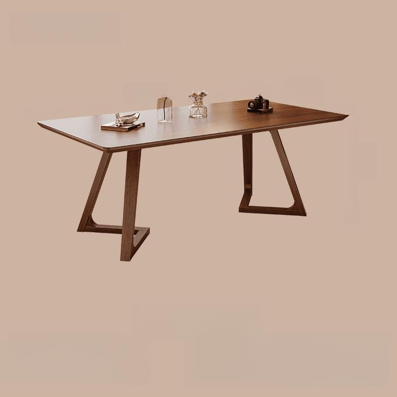 Wood Grain/Tan Simplistic Rectangular Lumber Fixed Dining Table for 6 People/for 4, Standard Table Height