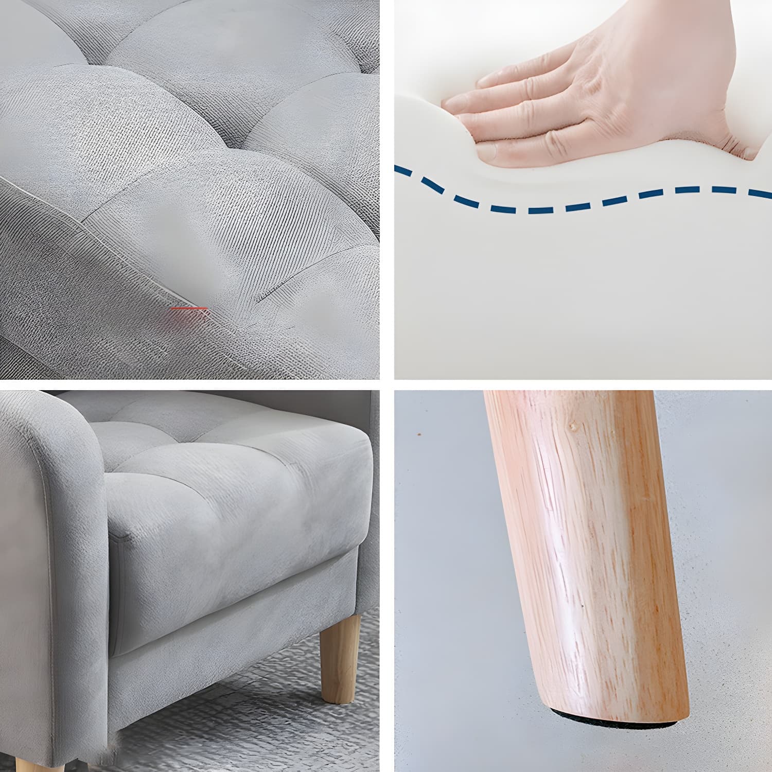 Tufted Fabric Sofa with Four Wooden Legs Square Tufted Sofa for Bonus Room - image 20