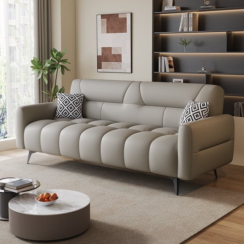 Trendy Solid Color Scratch-immune Standard Sofa in Light Gray/Cerulean/Light Green with Arm, 4-seater/Seats 3, and 2 Pillows - image 6