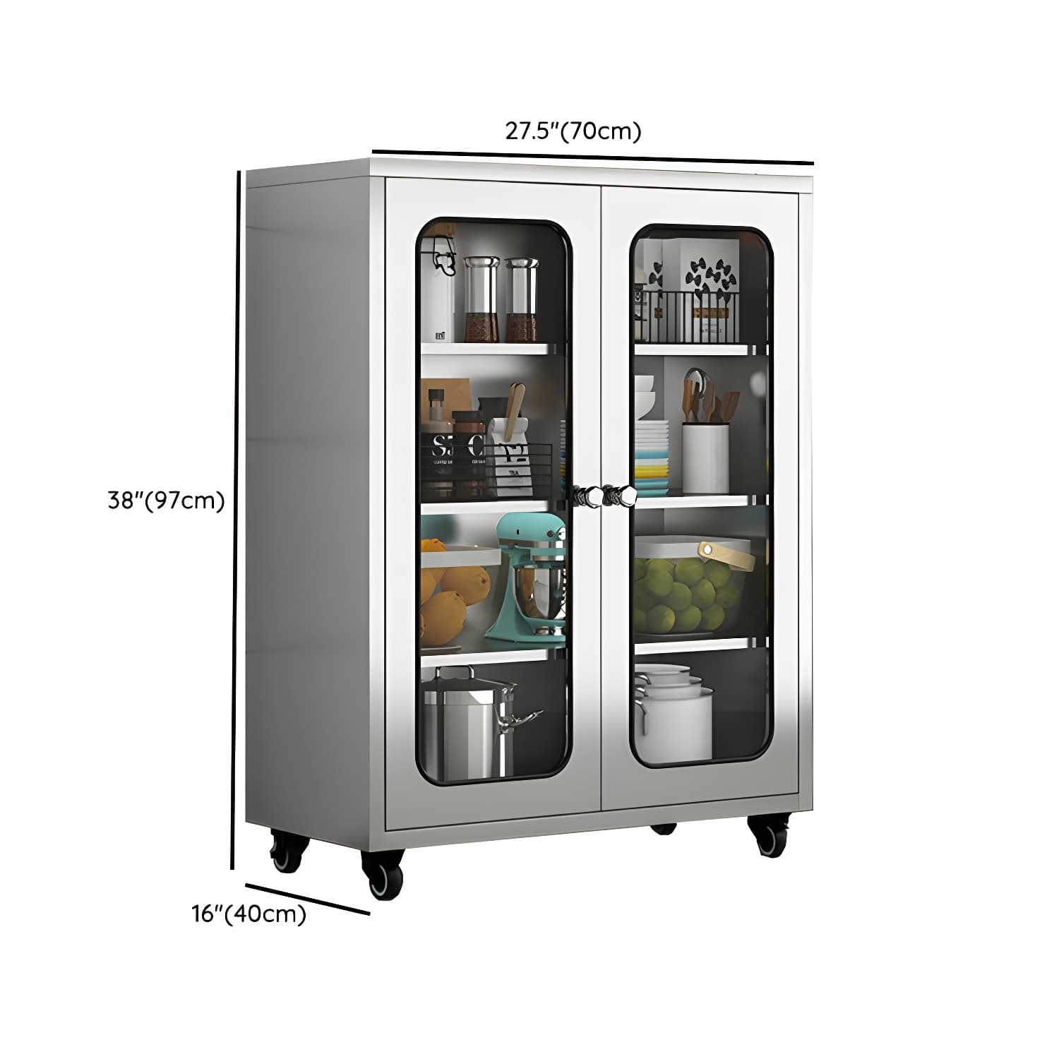 Chrome Stainless Steel Sideboard Cabinet with Cabinets, Adjustable Shelves, and Glass Doors - image 20