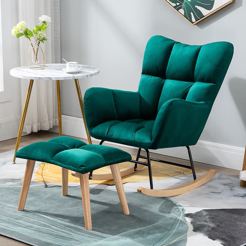 Contemporary Alloy Cushioned Living Room Rocking Chair 2 Piece Set with Footstool & Recessed Arm - image 24