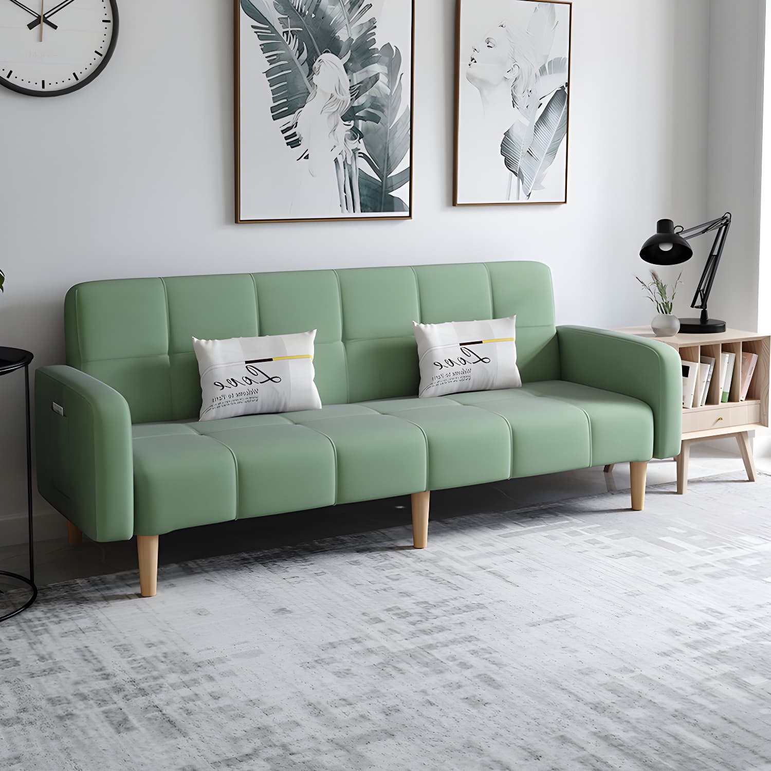 Living Room Linen Chesterfield Sofa with Wooden Legs Square Arm Loveseat - image 15