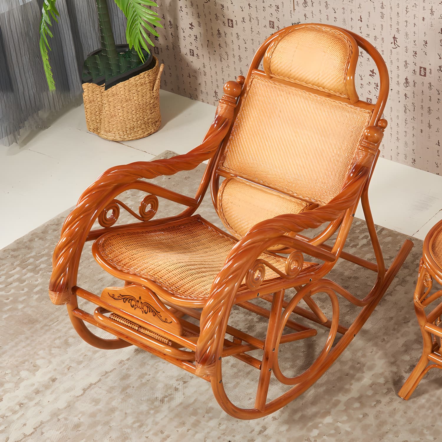 Mid Century Modern Recliner Chair Rattan/Wicker Recliner Chair for Living Room