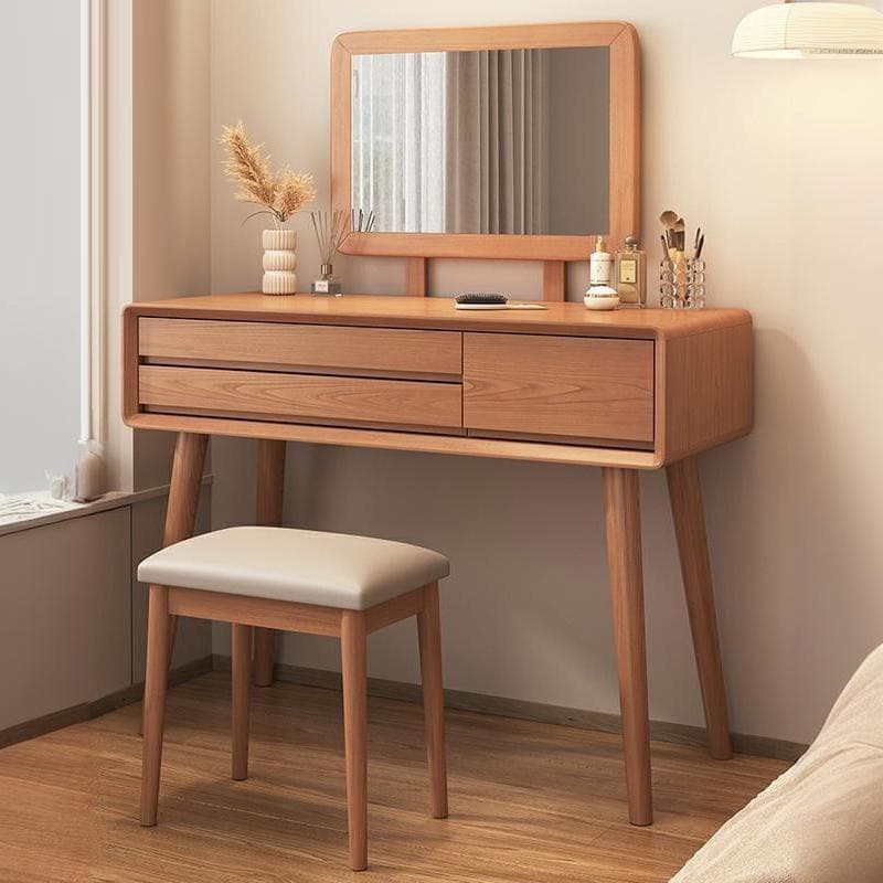 Art Deco Timber Natural/White/Brown Makeup Vanity Set/Makeup Vanity Table with 3 Drawers - image 14